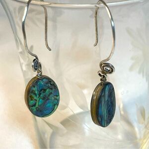 Mother of Pearl oval ellipse sterling silver drop earrings